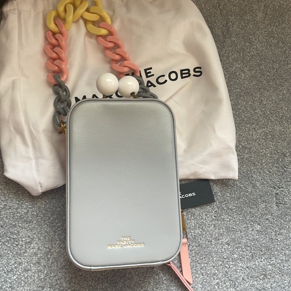 Marc Jacobs The Vanity Peach & Gray Crossbody Bag with Crossbody + Wrist Strap - Picture 3 of 14